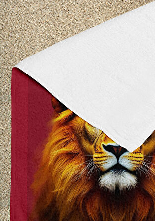 Aslan Temalı Sarı Kırmızı Plaj Havlusu – Güçlü ve Cesur Yaz Tasarımı