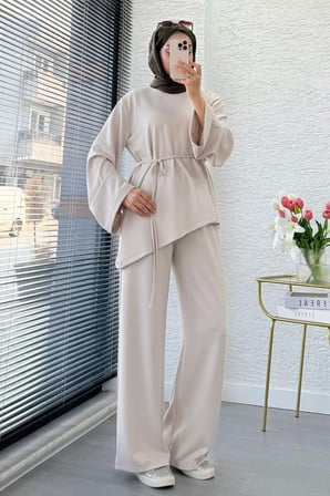 Asimetrik Tunik Pantolonlu Tesettür İkili Takım