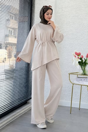 Asimetrik Tunik Pantolonlu Tesettür İkili Takım