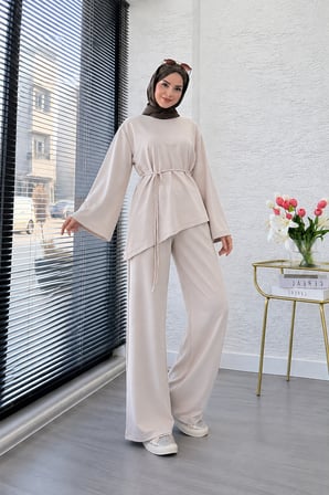 Asimetrik Tunik Pantolonlu Tesettür İkili Takım