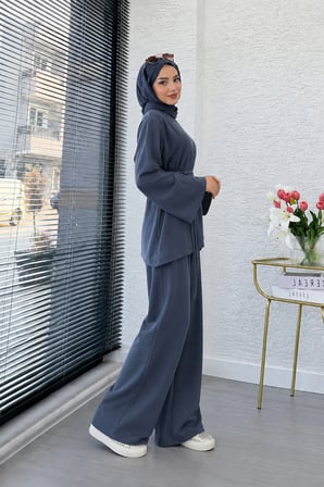 Asimetrik Tunik Pantolonlu Tesettür İkili Takım