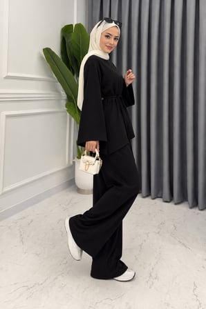 Asimetrik Tunik Pantolonlu Tesettür İkili Takım