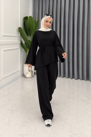 Asimetrik Tunik Pantolonlu Tesettür İkili Takım