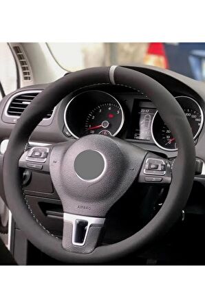 Opel Astra H Uyumlu Dikmeli Direksiyon Kılıfı Alkantra Gri Yüzüklü