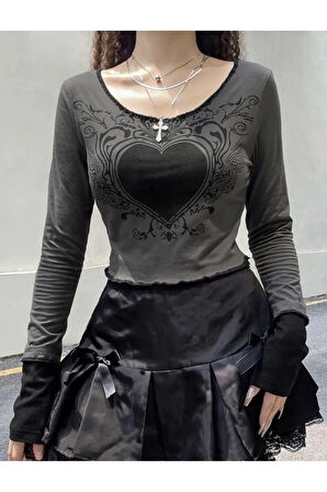 Y2K Harajuku Gotik Uzun Kol Crop Top