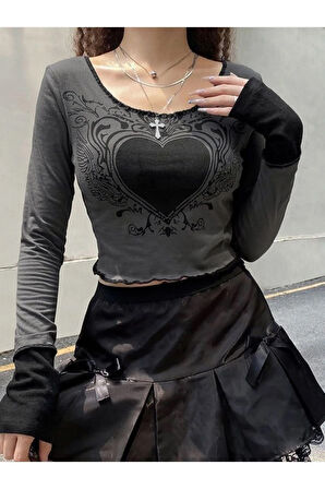 Y2K Harajuku Gotik Uzun Kol Crop Top