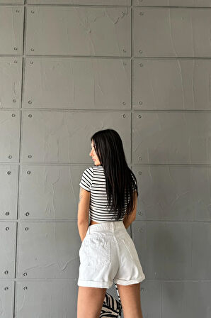 Çizgili Kaşkorse Basic Crop Top