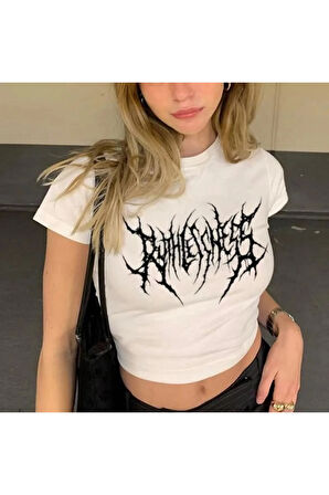 Y2K Gothic Punk Beyaz Crop Top