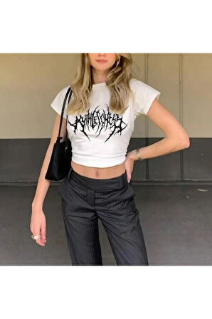 Y2K Gothic Punk Beyaz Crop Top