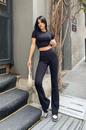 Bisiklet Yaka Likralı Ribana Basic Crop