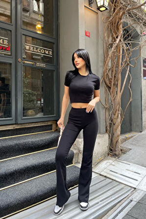 Bisiklet Yaka Likralı Ribana Basic Crop