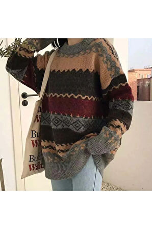 Y2K Harajuku Vintage Etnik Desen Oversize Kazak