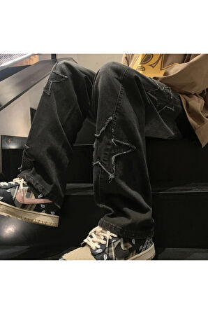 Y2K Recycled Baggy Pocket Jean Pantolon Yıldız Detay