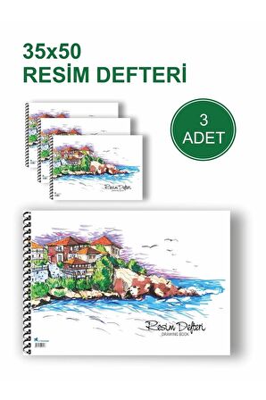 3'lü Set Resim Defteri,35x50 Resim Defteri Resim Defteri,15 Yaprak,spiralli Resim Defteri 35x50