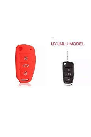 Audi A1 A3 A4 A6 Q7 Silikon Anahtar Koruma Kılıfı Kırmızı Renk