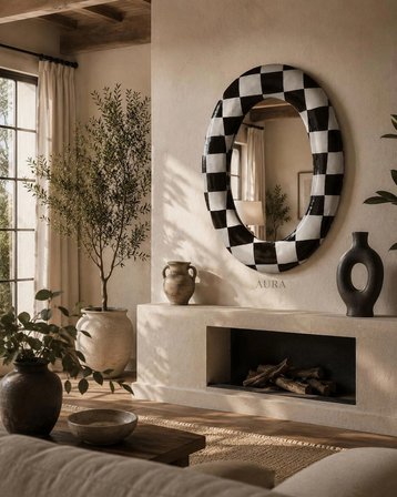 AURA Damalı Tasarım Oval Duvar Aynası