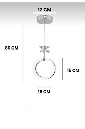 Aurea Model Gümüş 3 Renk Modu Ledli Kristal Taşlı Modern Salon Mutfak Oturma Odası Sarkıt Led Avize