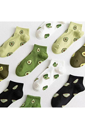 5 Çift Unisex 36-44 Beden Arası Uyumlu Orta Kalınlıkta Renkli Avakado Desenli Çorap Seti Socks Set