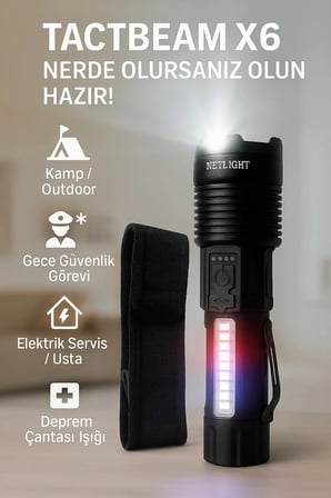 Şarjlı Zoom Led El Feneri  6 Modlu Kamp Tarla Araç Balıkçı Acil Durum