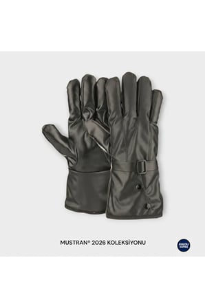 Suyutti /Unisex Siyah Deri Kürklü Eldiven - Fermuarlı, Tokalı Stil Detaylı Model