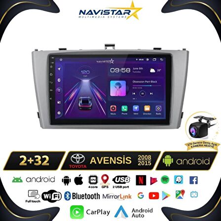 Toyota Avensis 2008-2015 Model 2+32GB Android 13 Kablosuz Carplay Navigasyon Multimedya Sistemi 