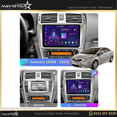 Toyota Avensis 2008-2015 Model 2+32GB Android 13 Kablosuz Carplay Navigasyon Multimedya Sistemi 