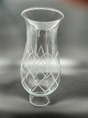 AVİZE LAMBA CAMI.BÜYÜK,ŞEFFAF DEKORLU (E.14)(Alt yuva çapı:4,50cm-h:24,00cm)Mum ampule göre.