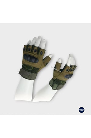Taktik Korumalı Motosiklet Bisiklet Outdoor Eldiveni | Yarım Parmak Egzersiz Model Haki