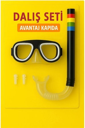 Maske-Şnorkel-Kulak Tıkacı Çocuk 3'lü Set Orjinal Kutulu 3-6 Yaş
