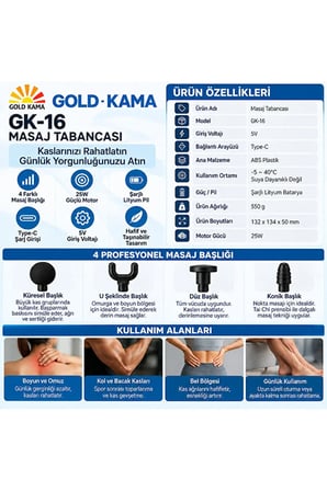 6 Kademe Hız Ayarlı Basınca Duyarlı 4 Başlıklı Güçlü Motor 25W Fasyal Sporcu Şarjlı Masaj Aleti Masaj Tabancası