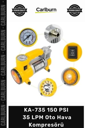 Özel Üretim 12V Çakmaklı Taşınabilir Lastik Şişirme Pompa KA735 150 PSI 35 LPM Oto Hava Kompresörü