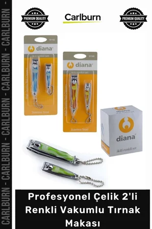 Özel Üretim Profesyonel Çelik Keskin Bıçaklı Şık Ergonomik Diana 2 Li Renkli Vakumlu Tırnak Makası