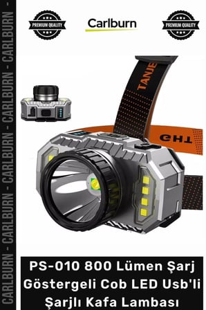 Özel Üretim Güçlü Kamp Avcı Işığı PS010 800 Lümen Şarj Göstergeli Cob LED Usb'li Şarjlı Kafa Lambası