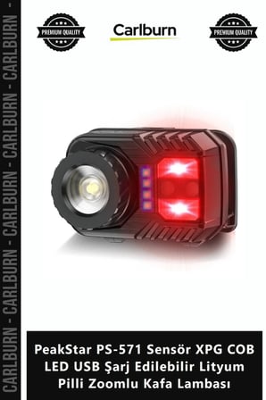 Özel Üretim PeakStar PS571 Sensör XPG COB LED USB Şarj Edilebilir Lityum Pilli Zoomlu Kafa Lambası