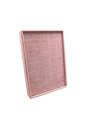 Yerli Üretim Küçük Boy Süet Kumaş Pembe Renk 24/17,5 Cm Ayaklı Batırmalı Yüzük Küpe Tablası