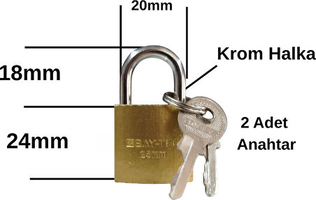 Asma Kilit Dolap Kilidi Paslanmaz Çelik Kilit 25mm 2 Anahtarlı