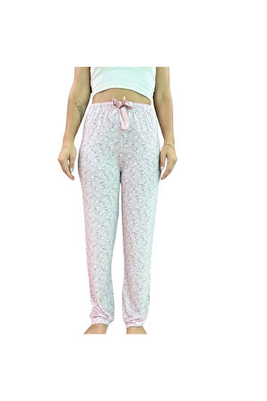 Beli Lastikli Kurdeleli Desenli Kadın Pijama Altı