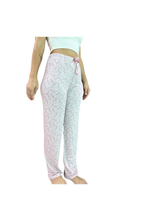 Beli Lastikli Kurdeleli Desenli Kadın Pijama Altı