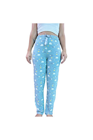 Beli Lastikli Kurdeleli Desenli Kadın Pijama Altı