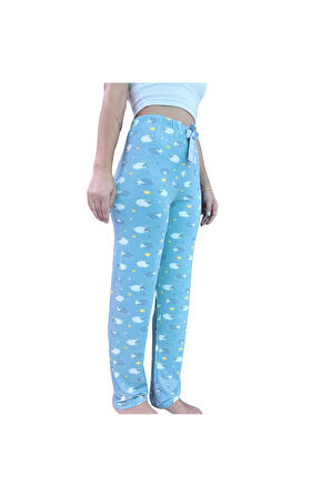 Beli Lastikli Kurdeleli Desenli Kadın Pijama Altı