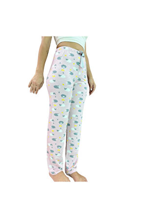 Beli Lastikli Kurdeleli Desenli Kadın Pijama Altı