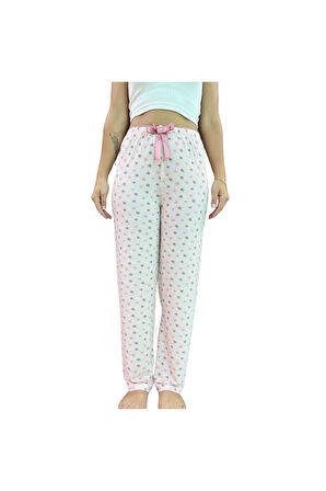 Beli Lastikli Kurdeleli Desenli Kadın Pijama Altı