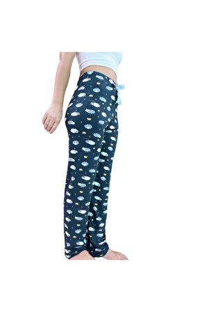 Beli Lastikli Kurdeleli Desenli Kadın Pijama Altı