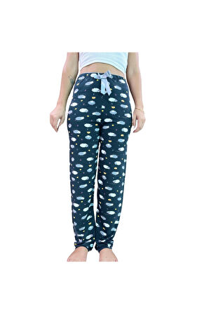 Beli Lastikli Kurdeleli Desenli Kadın Pijama Altı