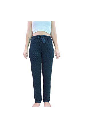 Beli Lastikli Kurdeleli Desenli Kadın Pijama Altı