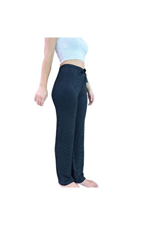 Beli Lastikli Kurdeleli Desenli Kadın Pijama Altı