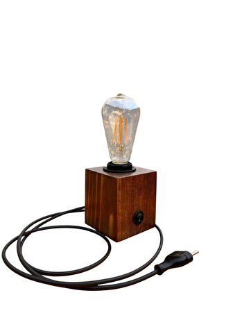 Ahşap Dekoratif Rustik Küp Masa Lambası Abajür Yatak Odası Konsül Üstü