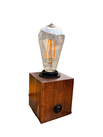 Ahşap Dekoratif Rustik Küp Masa Lambası Abajür Yatak Odası Konsül Üstü