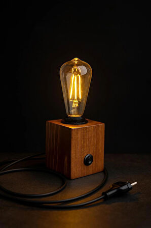 Ahşap Dekoratif Rustik Küp Masa Lambası Abajür Yatak Odası Konsül Üstü