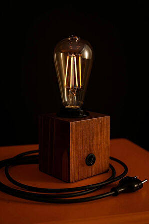 Ahşap Dekoratif Rustik Küp Masa Lambası Abajür Yatak Odası Konsül Üstü